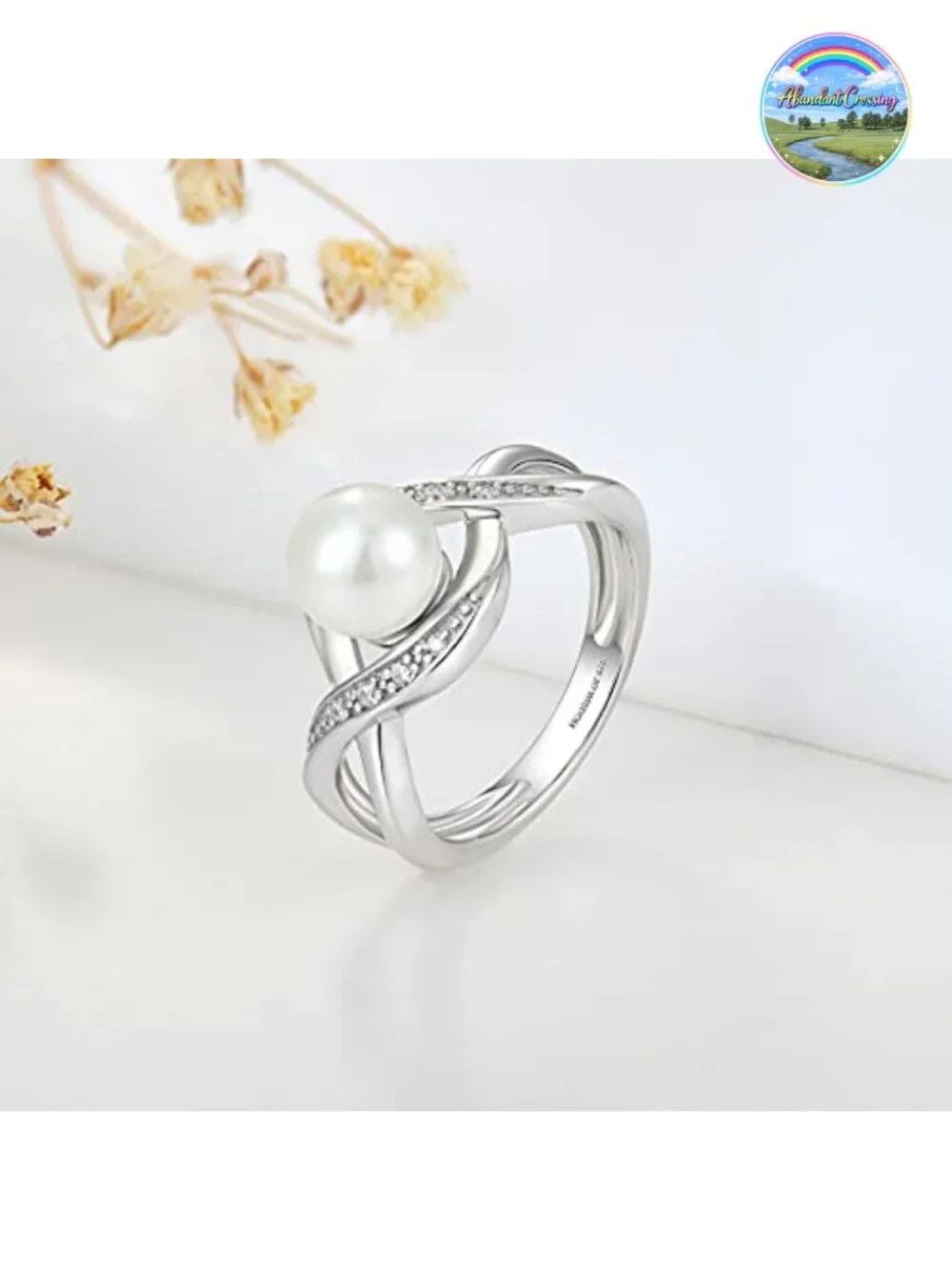 Sterling Silver Pearl Ring - 7mm White Pearl CZ Ring